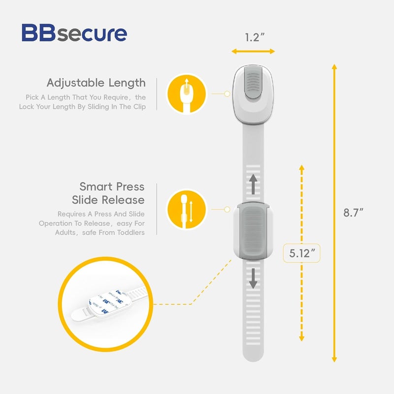 BBsecure 12 Packs Cabinet Locks Baby Proofing, Child Proof Cabinet Locks with 3M Adhesive, No-Drill Child Safety Cabinet Lock, Flexible for Drawer, Door, Fridge, Trashcan, Toilet Seat, Pantry - Image 3